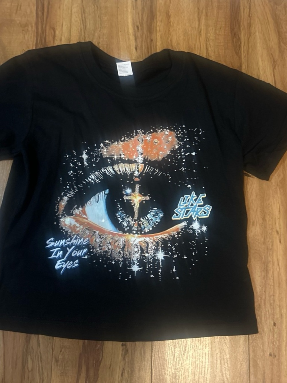 Black womens Graphic Tee with Eye & 'Sunshine In Your Eyes' Print